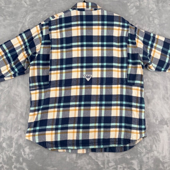Columbia PFG Flannel Shirt Shacket Jacket Men XL Fleece Lined Plaid Blue Outdoor - Picture 12 of 16